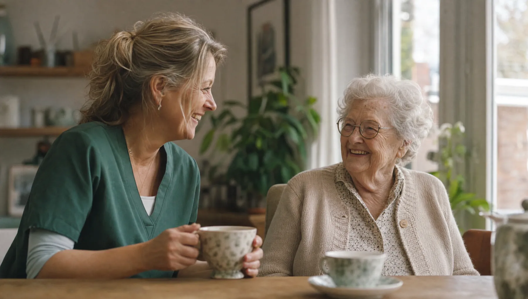 Mantelzorger en haar moeder aan de keukentafel
